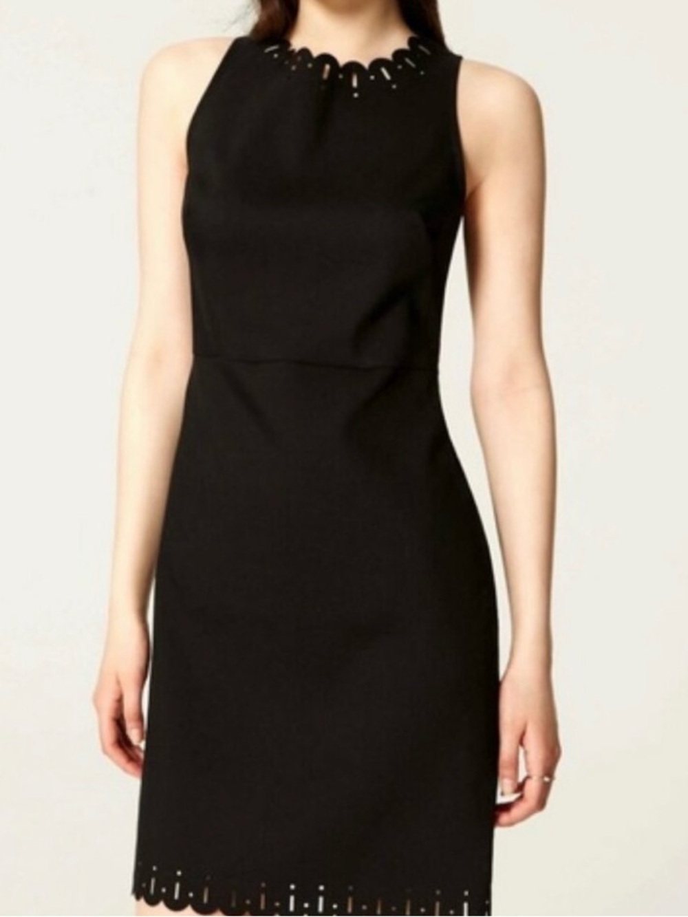 LOFT Black Scalloped Neckline Sleeveless Sheath Dress
